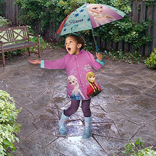 Image of Disney Girls Kids Umbrella and Slicker, Frozen Elsa and Anna Little Girl Rain Wear Set, For Ages 4-7