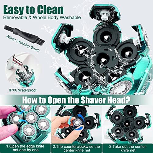 2023 Head Shavers For Bald Men, New Upgrade 6-In-1 Bald Head Shaver For Men, Grooming Kit With Nose Hair Trimmer, Beard Trimmer For Men, Waterproof And Rechargeable Electric Shavers For Men（Green） #TOP3