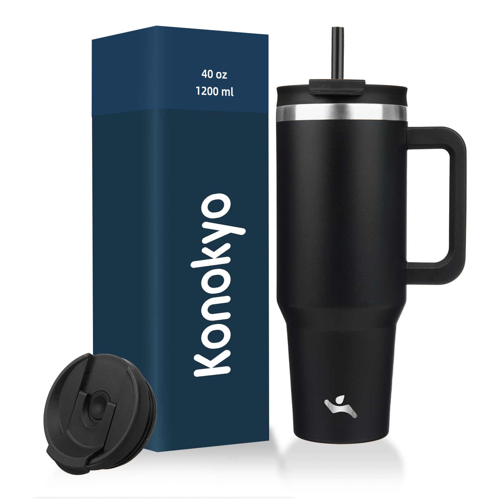 Konokyo 40 oz Insulated Tumbler Water Bottle with Handle, Straw Lid