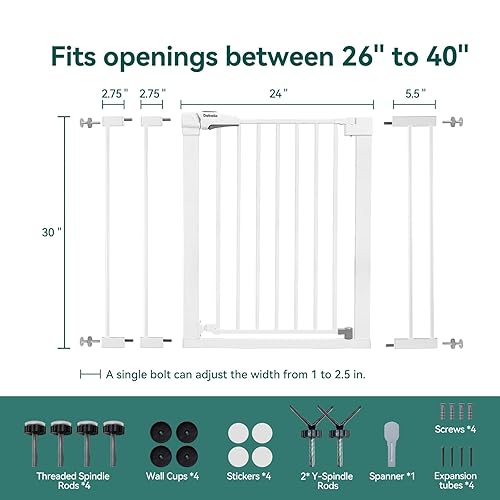 Miniatura 3 de Babelio Puerta de bebé para puertas y escaleras, puerta de 26 a 40 pulgadas con cierre automático para perros y cachorros, fácil de instalar