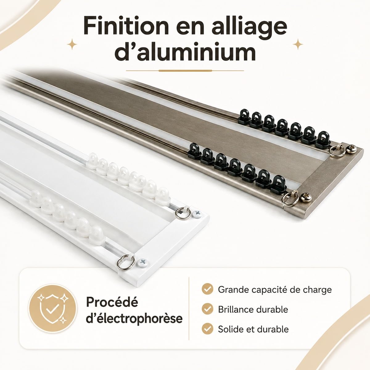 Tringle Rideau Extra-Plat Plafond, Rail de Rideau Double 2 Voies en Aluminium Robuste, Système Coulissant Silencieux, Salon, Séparateur de Pièce, 150-500cm, Finition Blanc