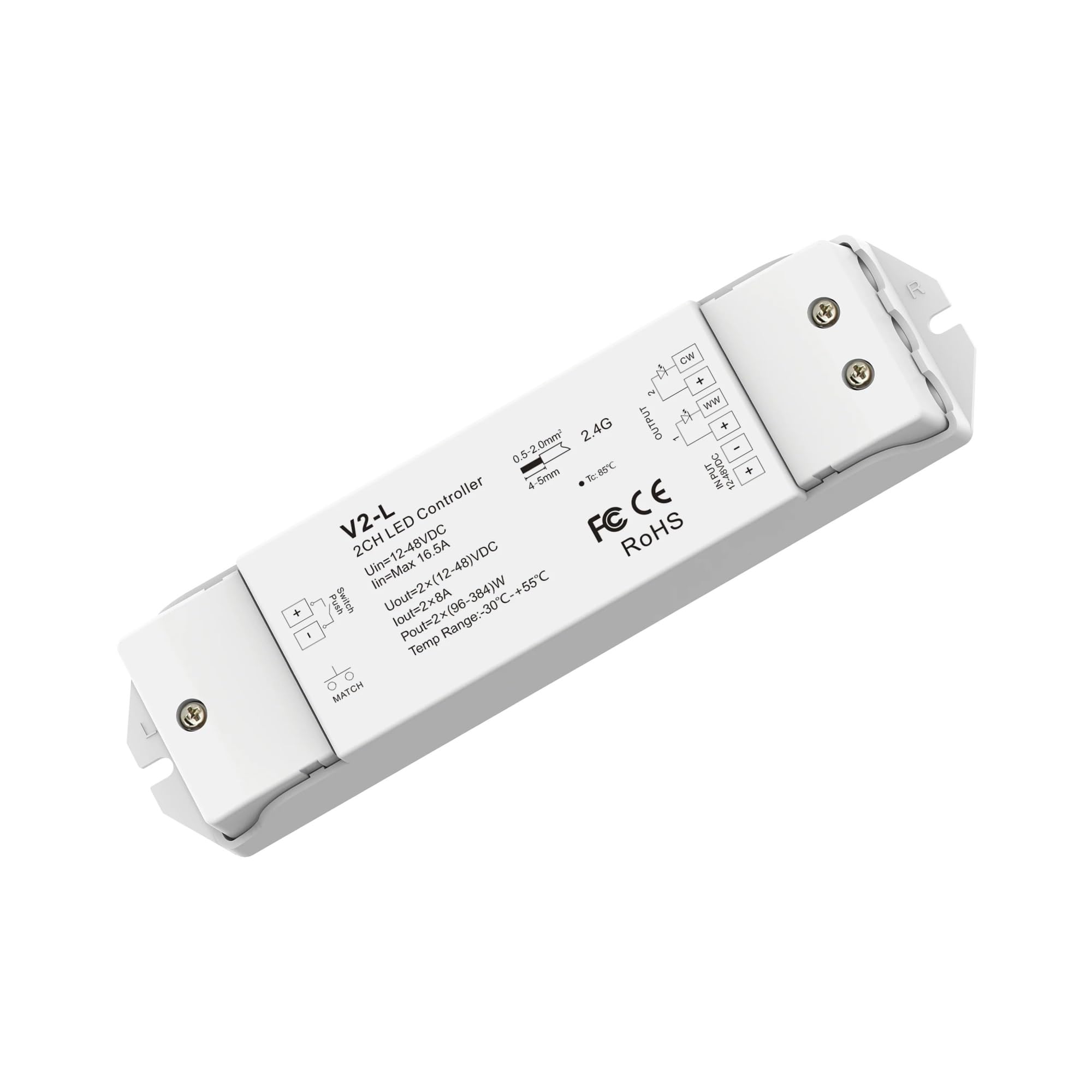 Controlador LED V2-L atenuador LED 12-48V 2CH 16A 2,4G Control remoto WW CW interruptor regulador de intensidad LED for tira de luz LED blanca doble CCT(V2-L only)