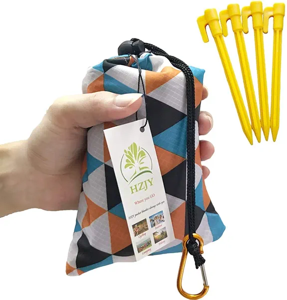HZJOYUE Outdoor Blanket (71" x 55") -Compact, Lightweight, Sand Proof Pocket Blanket Best Mat for The Beach, Hiking, Travel, Camping, Festivals with Pockets, Loops, Stakes, Carabiner