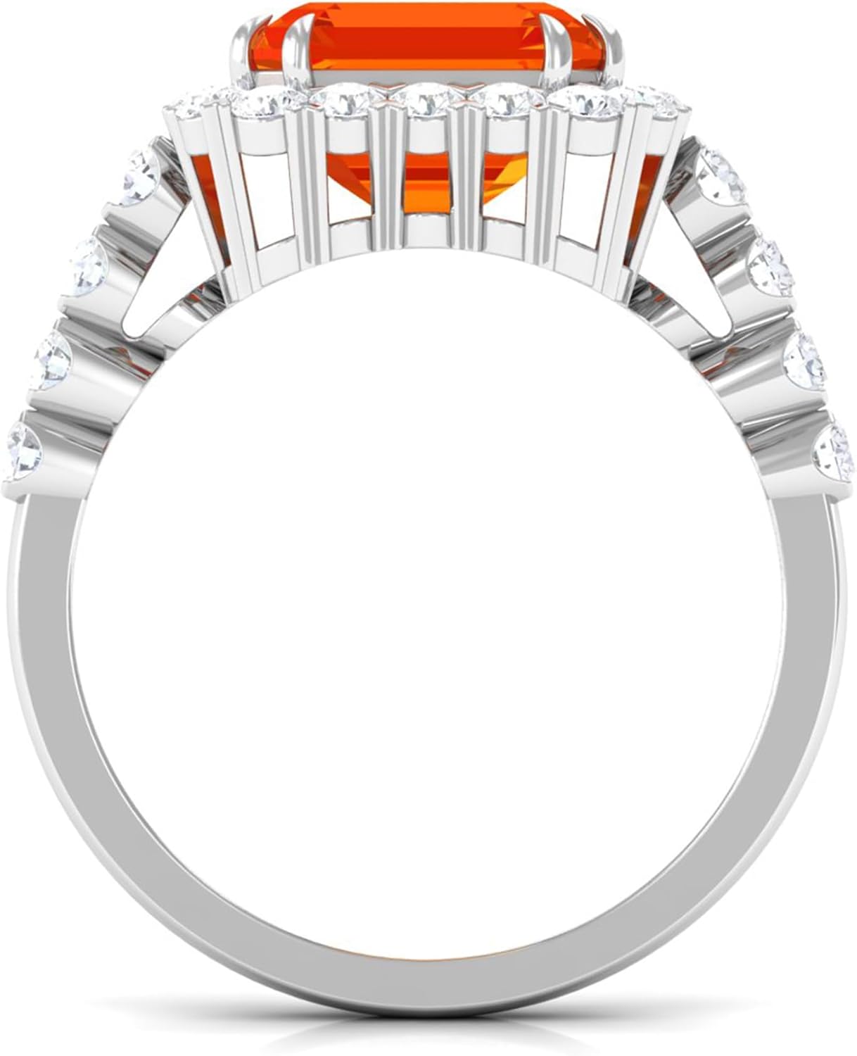 Certified 7 Carat Lab Grown Orange Sapphire Asscher Cut Engagement Ring in Silver, Aaaa Quality - Gift For Special Occasions