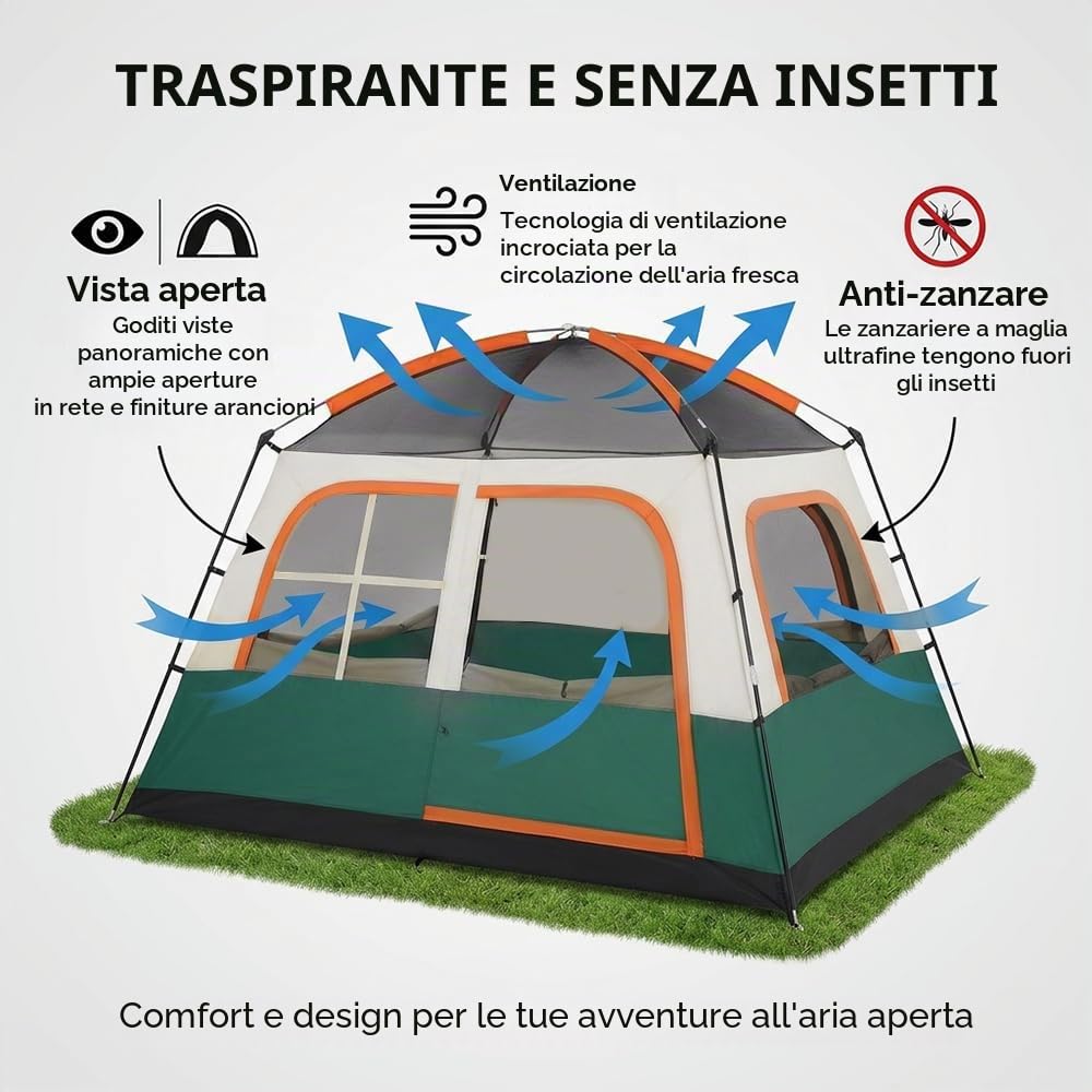 Tenda familiare per 4 persone, tenda a tunnel con 2 cabine letto e tenda, montaggio rapido in 10 minuti, tenda da campeggio impermeabile da 3000 mm con UPF 50+, tenda leggera per campeggio e attività
