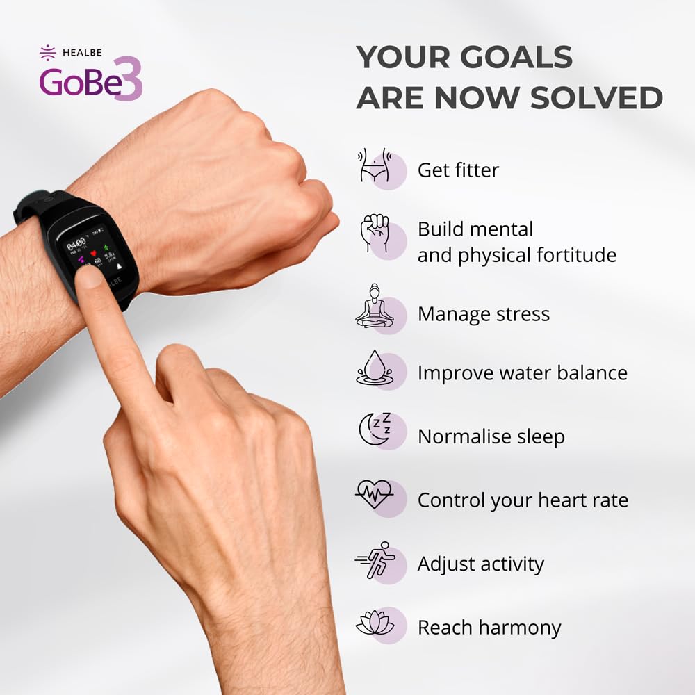 HEALBE GoBe3 – Smart Health Tracker for Calories, Sleep, Stress & Nervous System Balance, Free app – Obsidian