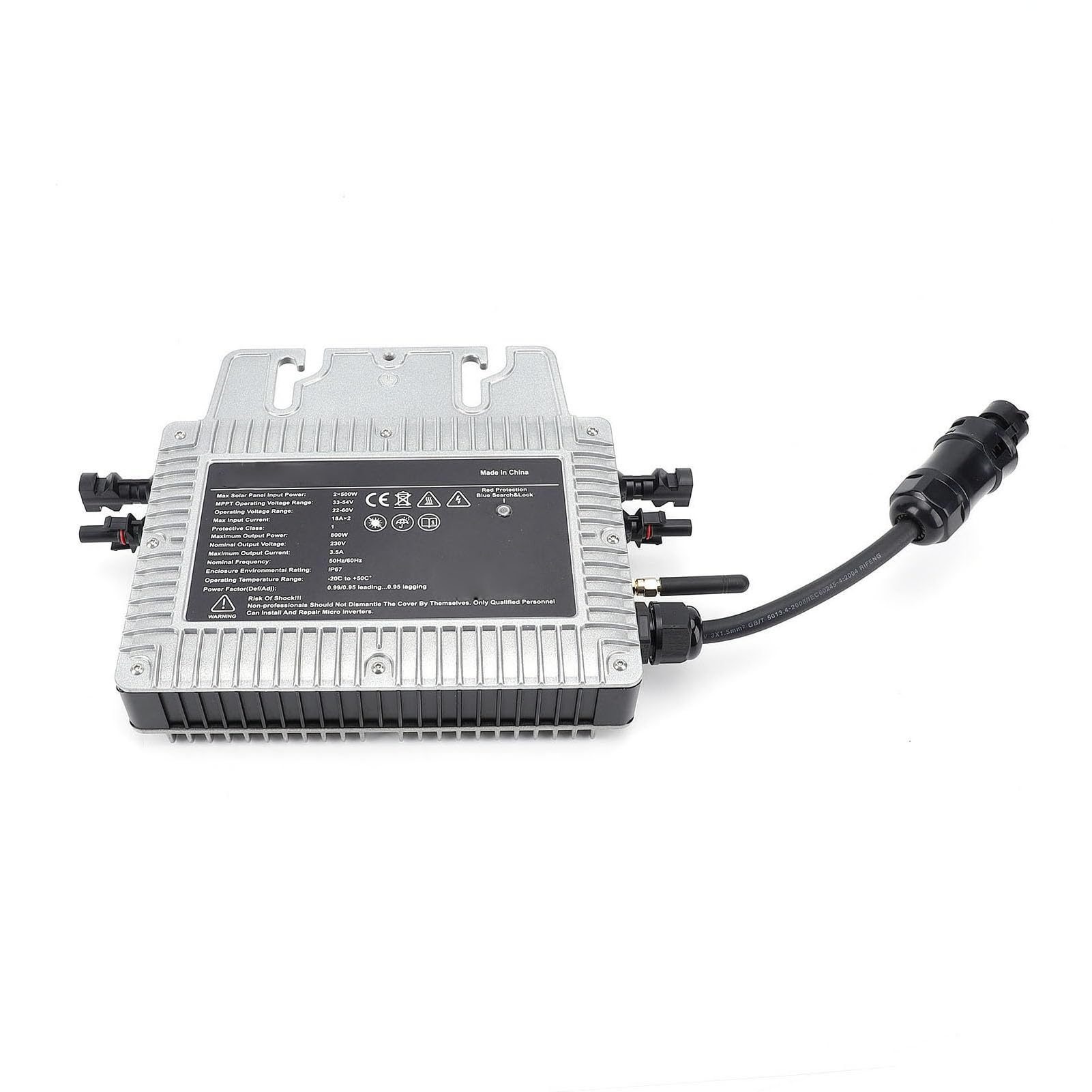 HEEPDD 800-W-Solar-Grid-Tie-Mikro-Wechselrichter mit MPPT, Reiner Sinuswelle, IP67 Wasserdicht, WLAN-Überwachung, Aluminiumlegierung