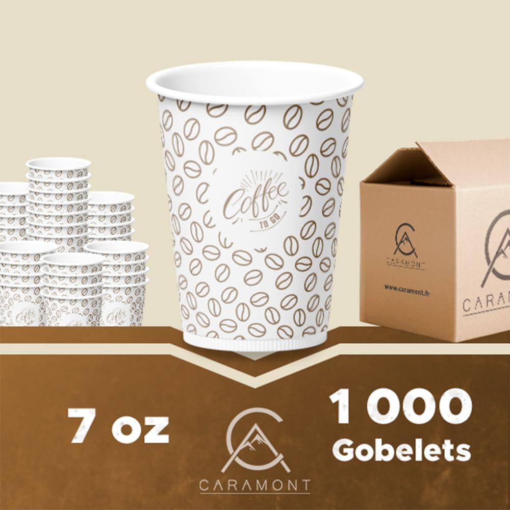 Caramont,7 Oz 1000 Gobelets en Carton,Jetables,Résistant à la Chaleur,pour la Boisson Froide et Chaude en Carton de Qualité,Ideal pour Café,Thé,Anniversaire,etc (1000)