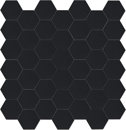 Midcard Azulejos hexagonales sin costuras con salpicaduras para despegar y pegar, azulejos de mosaico de PVC para cocinas y baños (negro puro, 8)