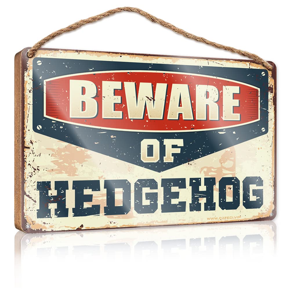 FZFN Farmhouse Door Decor Beware Of Hedgehog Wooden Sign Summer Decorations For Home Summer Decorations For(15X28CM)