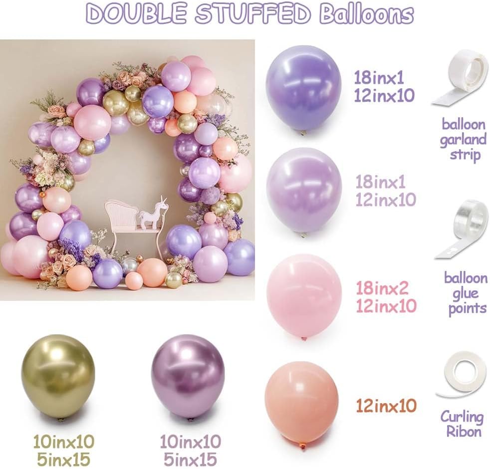Halloween Balloon Arch DOUBLE STUFFED Pearl Purple Pink Balloon Garland Kit Different Size for Birthday Baby Shower Halloween Party Decoration