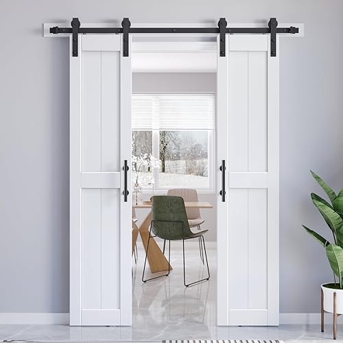 Losa blanca para puerta corrediza de granero de 36 x 84 pulgadas y kit de herramientas de 6.6 pies incluido, panel de madera MDF cubierto con