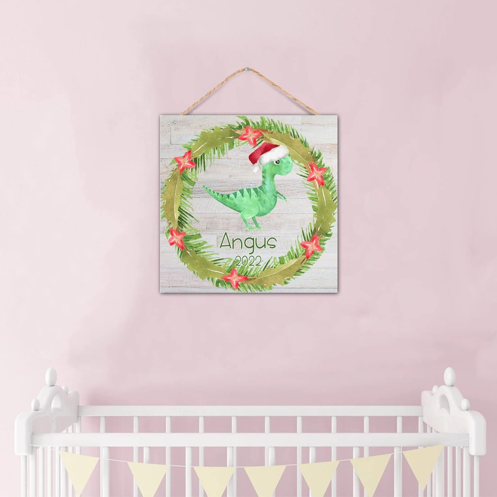 Décoration rustique en bois dinosaure de Noël pour porte d'entrée et chambre