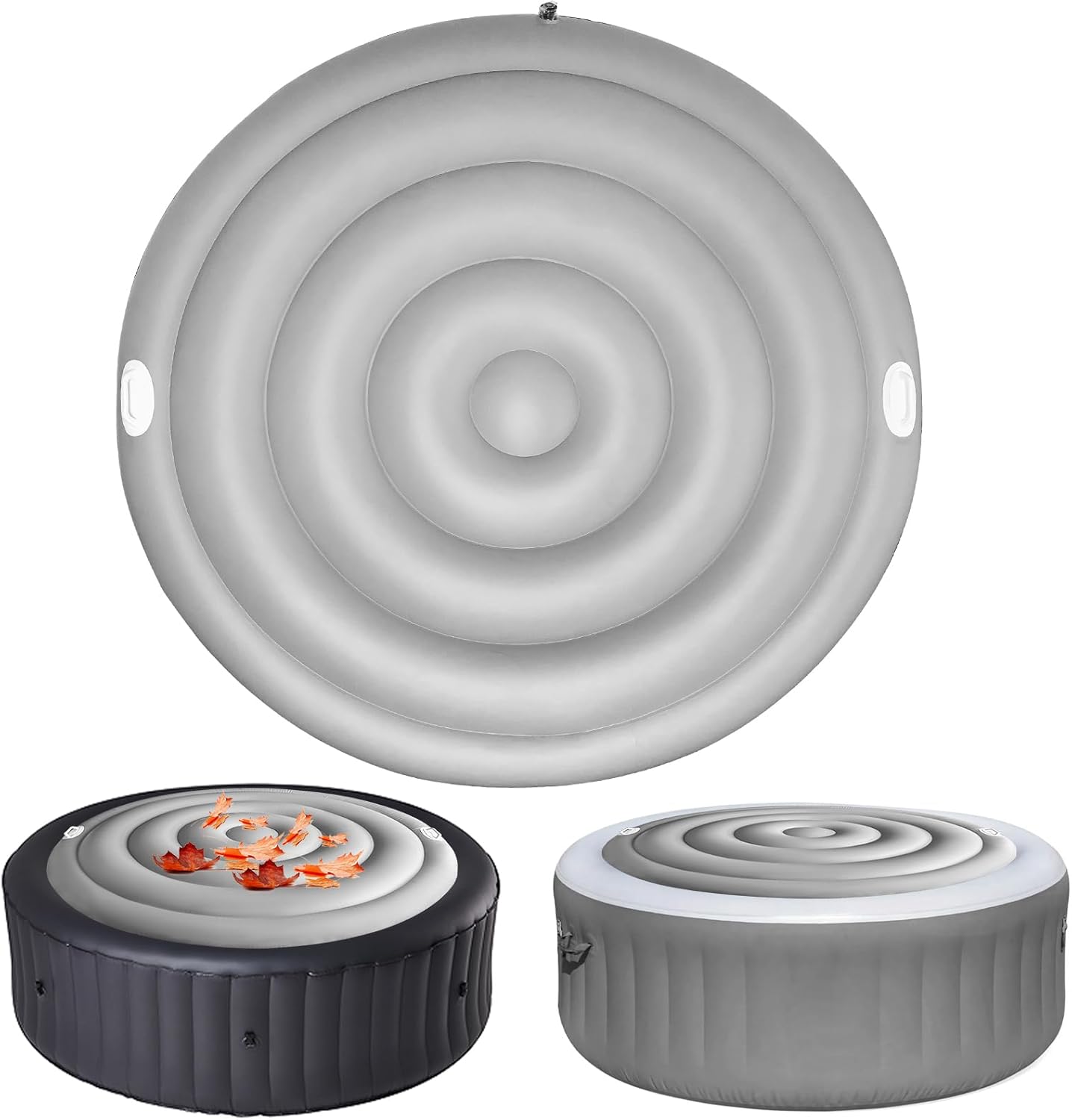 5.2 Ft Inflatable Hot Tub Cover, Round Hot Tub Cover, Foldable Hot Tub Lid with Handles on 2 Sides for 4-6 Person Hot Tub, Energy Saving and Rain Protection Overflow Cover for Outdoor Hot Tubs