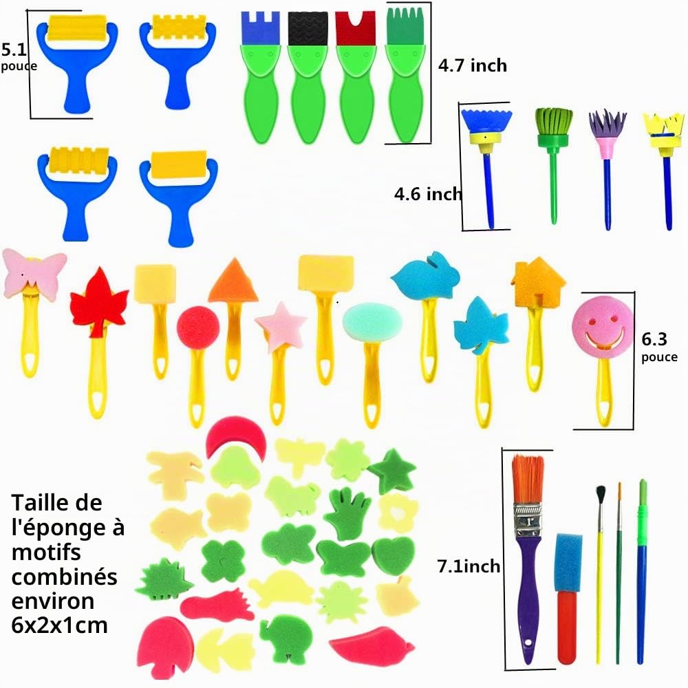 Enfants Peinture Kits 57Pcs Éponge Brosses de Peinture Outils Art DIY