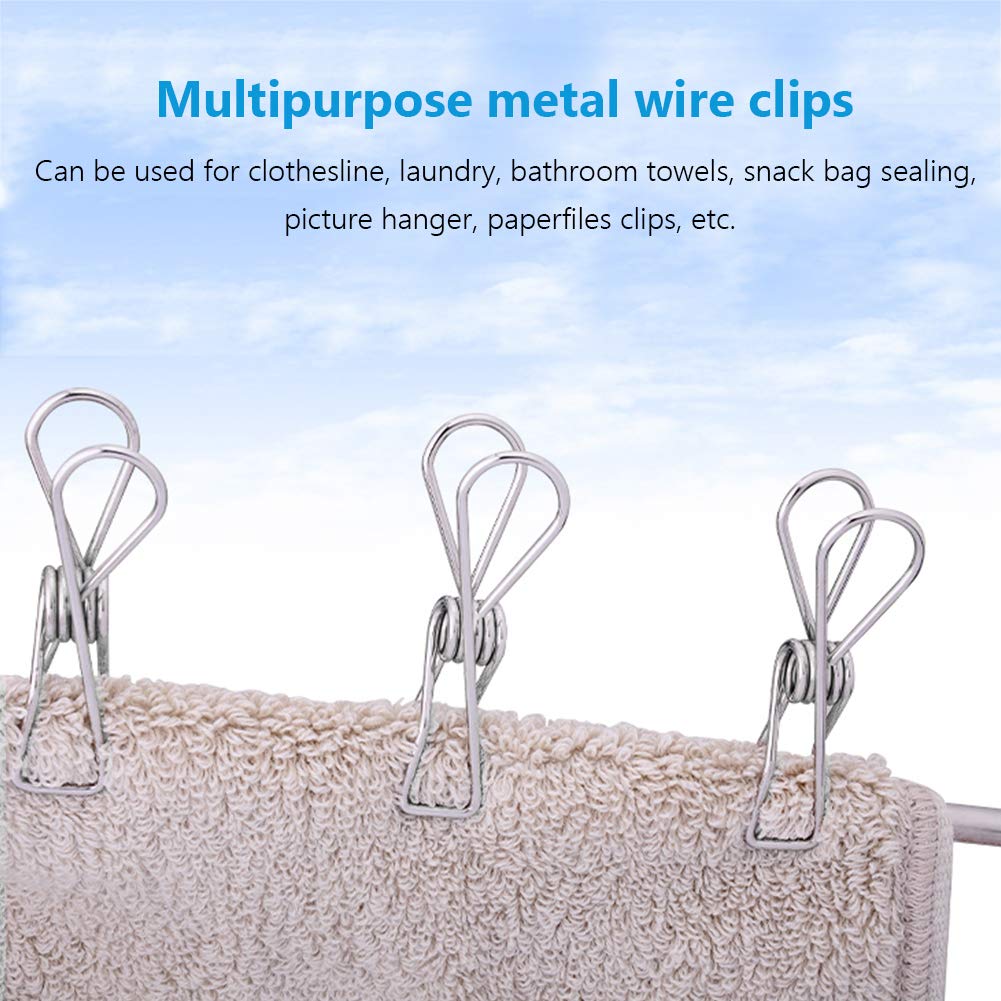 WITUSE Clothes Clamps, 20pcs Utility Cord Clothespins Hooks, Stainless Steel Washing Line Clothes Pins for Clothes, Snack Bags, Washcloth, Pictures, Paper at House, Durable Clothes Pins