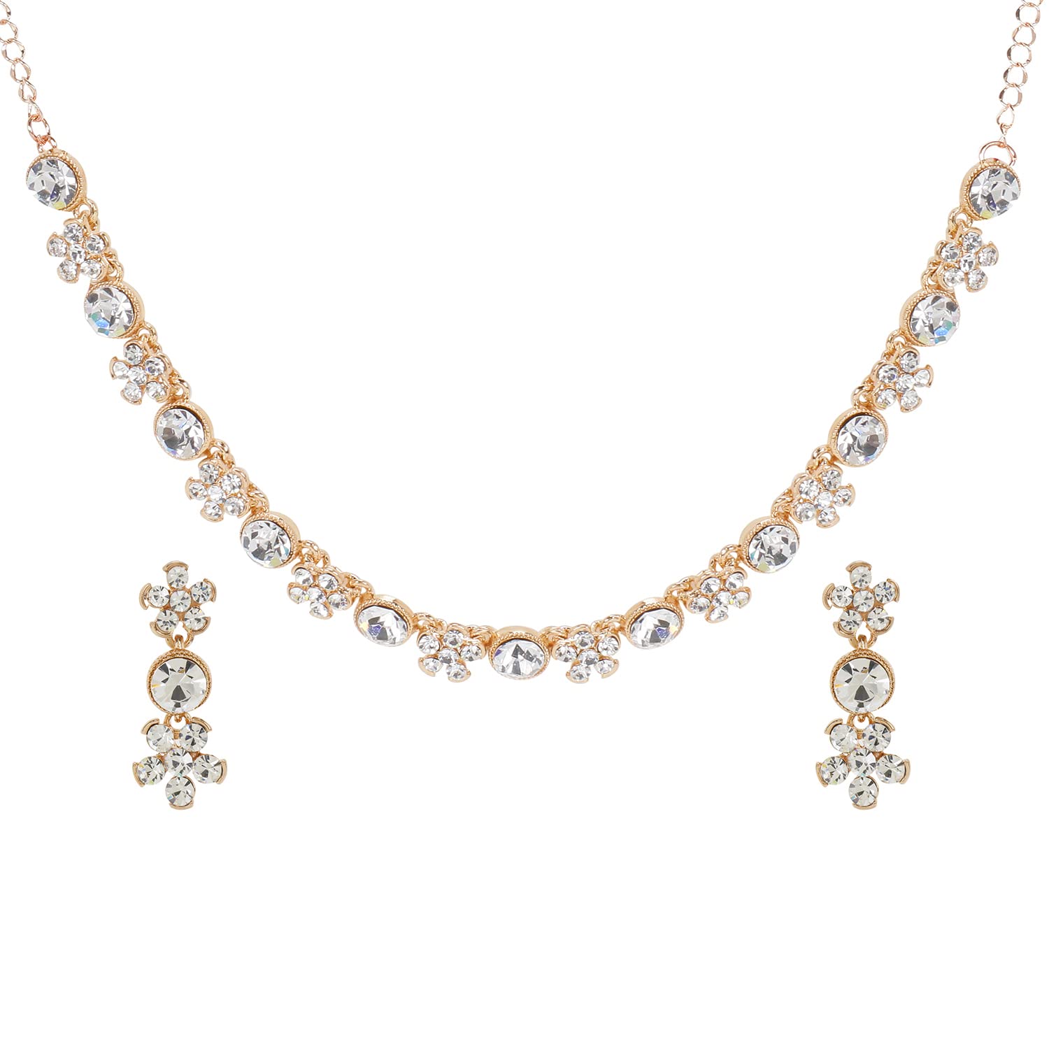Swasti Jewels Made with Sparkling Swiss Crystals Necklace and Earrings Set for Women White Rose Gold Plated (B09XR615KL) Amazon Price History, Amazon Price Tracker
