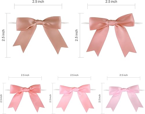 Miniatura 3 de 50 lazos de satén preatados de oro rosa polvoriento, de 2.5 pulgadas, para bolsas de golosinas, envoltura de regalos, boda, baby shower, cumpleaños,