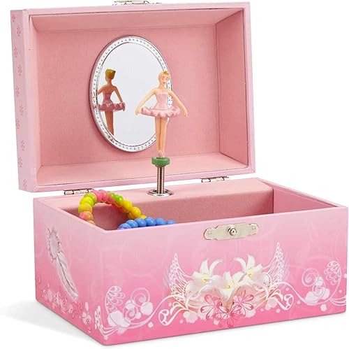 Jewelkeeper Caja de almacenamiento musical de joyería para niña con bailarina giratoria diseño rosa cisne Lake Tune
