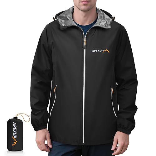 APEXUP Packable Rain Jacket Men Waterproof