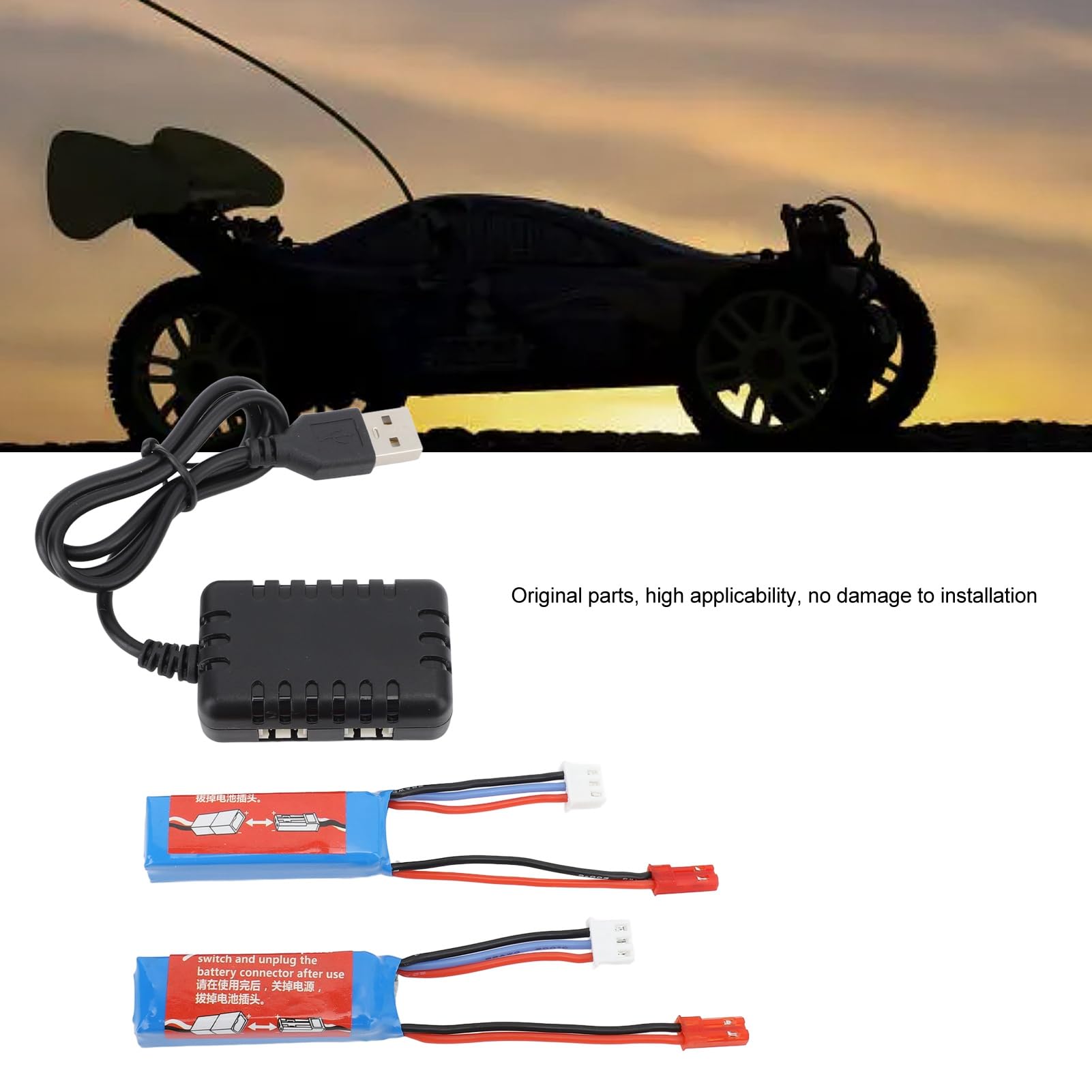Chargeur de Batterie au Lithium de Voiture RC 7,4 V 400 MAh avec 2 Batteries, Ensemble de Chargeur de Batterie de Voiture RC à Charge Rapide Haute capacité pour Voitures RC K969