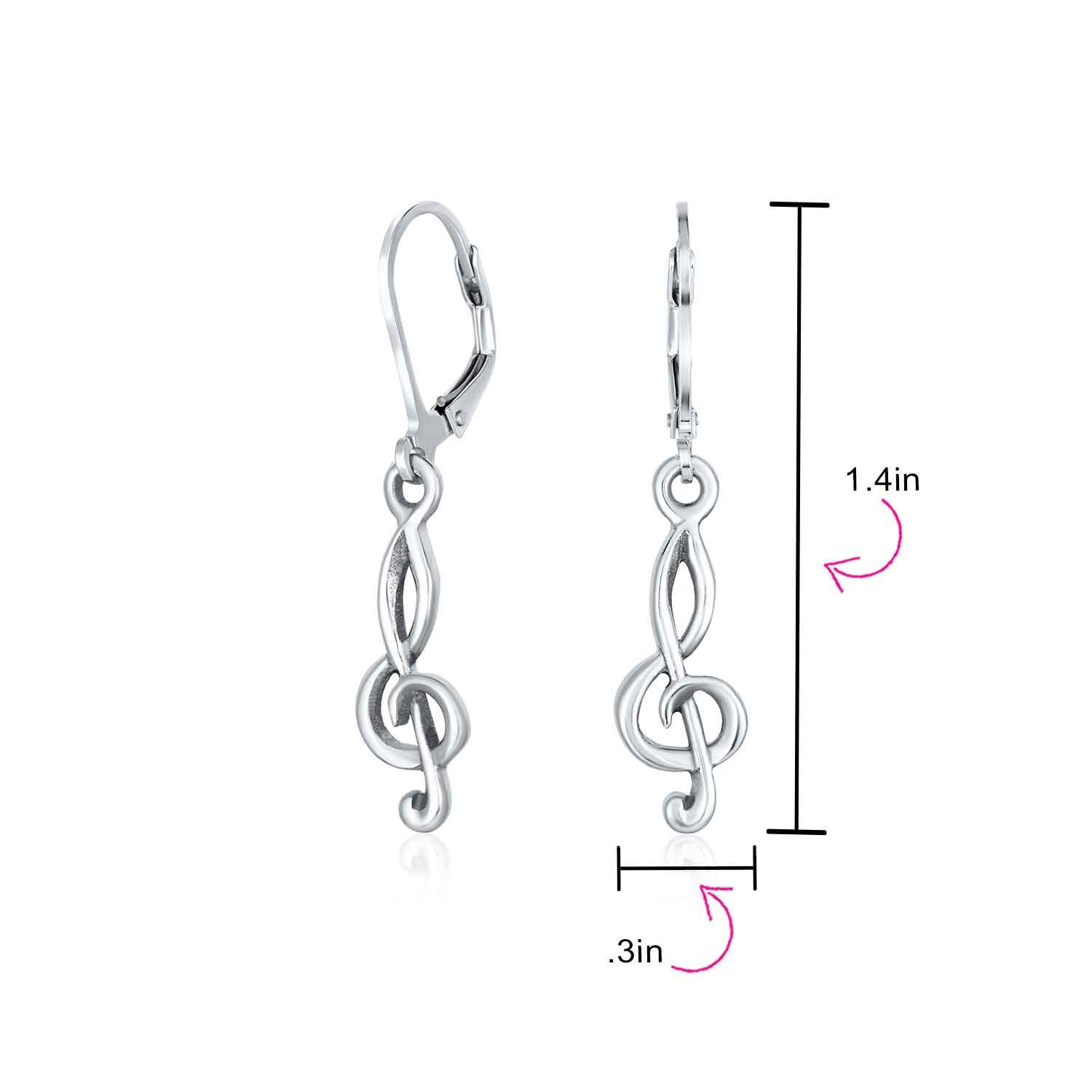 Bling Jewelry Pendientes Colgantes De Nota Musical De Clave De Sol De Guitarra De Música Para Mujeres Adolescentes Amarillo Chapado En Oro De 14K .925 Plata Esterlina