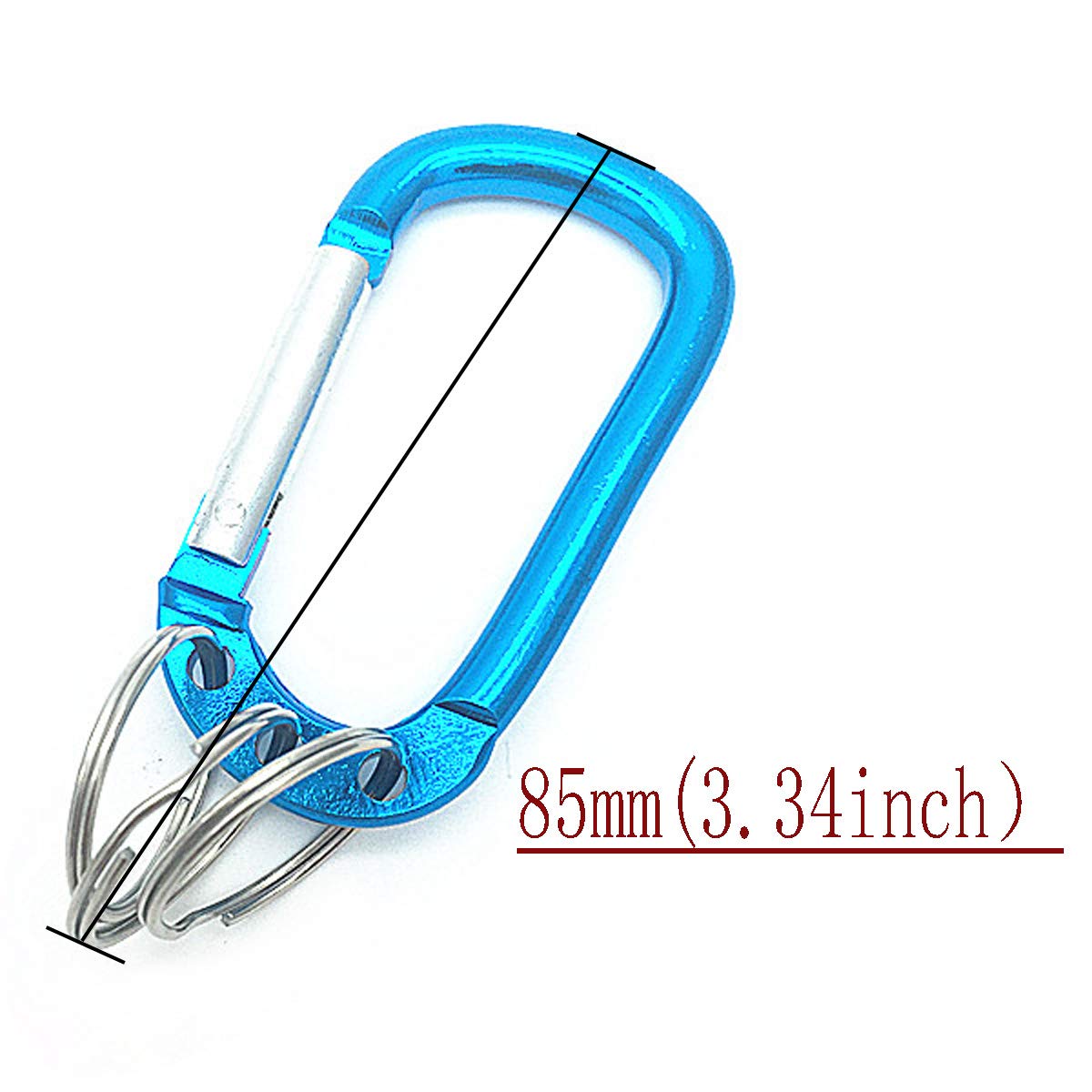 COMOK Blue Tone Multifunction Keychain Carabiners with 3 Attached Split Rings Clip Hook for Outdoor Activity Etc 3Pcs