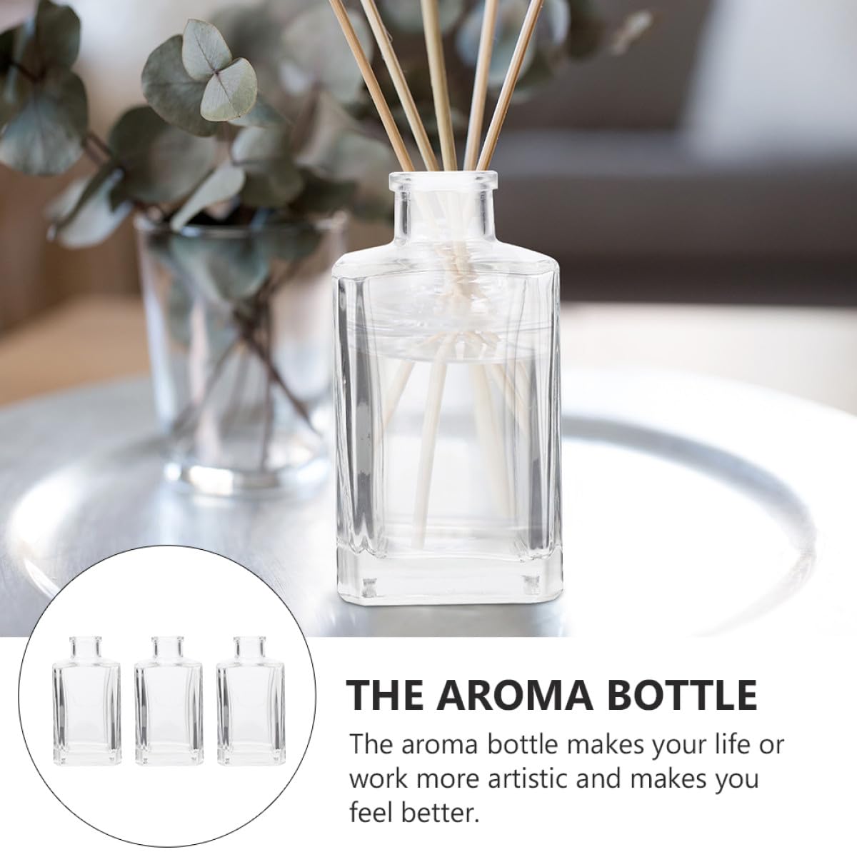 Lurrose Flaconi Diffusore Aroma 150ml in Vetro Trasparente Spesso Set da 3 Bottiglie Vuote per Aromaterapia Casa Ufficio Decorazione Soggiorno