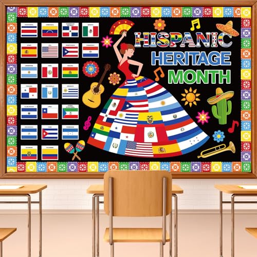 Image of HIQINLUG Hispanic Heritage Month Bulletin Board Cutouts Set, Hispanic Heritage Month Decorations Spanish Classroom Decorations Bulletin Boards Flag Cutouts Decoration for Classroom Home Wall Decor