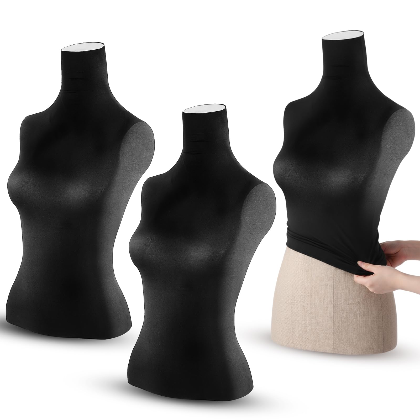 Tudomro 2 Pcs Black Mannequin Fabric Cover Dress Form Cover with Elasticity Mannequin Cloth Body for Designer Retail Boutique Store Dummy Model Display Fitting Styling