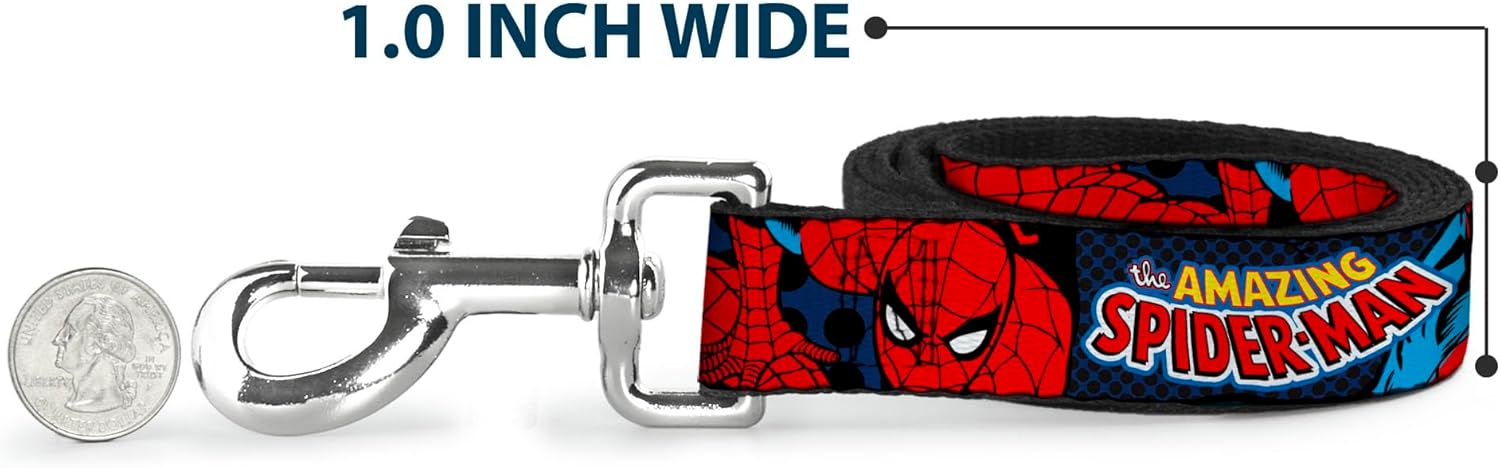 Buckle-Down Dog Leash Amazing Spider Man Available in Different Lengths and Widths for Small Medium Large Dogs and Cats, Multicolor, 6 Feet Long - 1" Wide (DL-6FT-WSPD001)