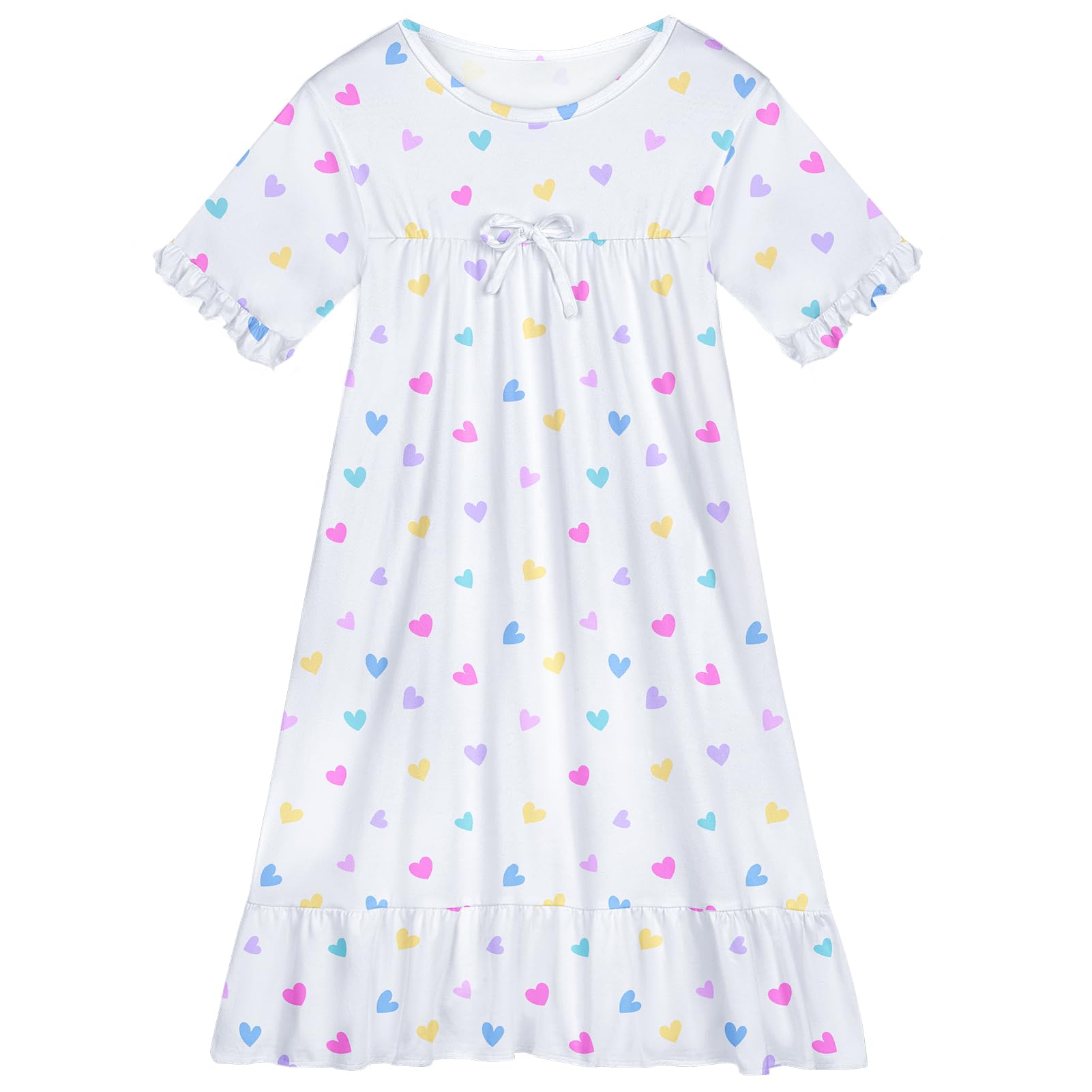 ICOSY ガールズ ナイトガウン 幼児 ガールズ パジャマ プリンセス ナイトガウン 服 女の子用 カジュアルドレス 7-8 Years ホワイトハート
