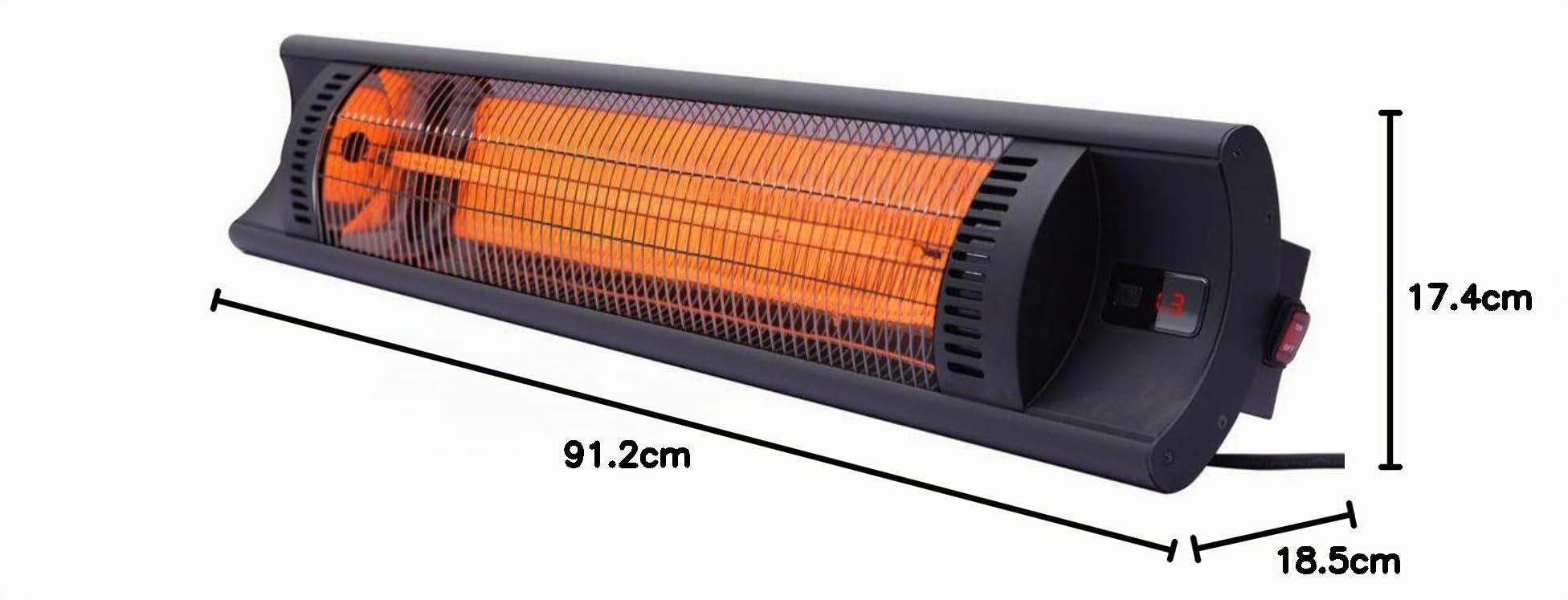 HENDI Chauffage de terrasse "Bola", infrarouge, radiateur infrarouge extérieur, 220-240V, 2500W, 879x85x(H)195mm, noir