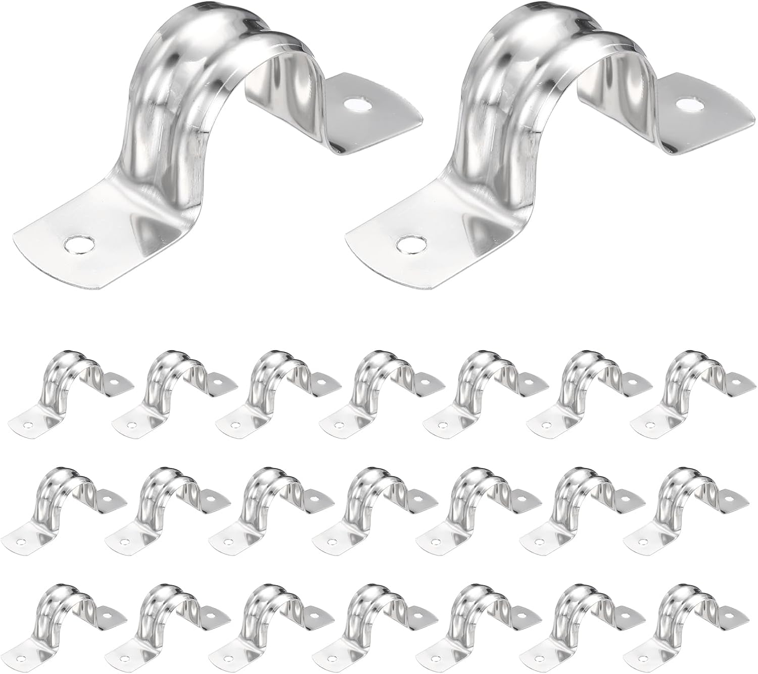 MECCANIXITY 52pcs Conduit Clamp 13/16 Inch 20mm, 1 Hole Stainless Steel Pipe Strap, U Bracket Double Band Rigid Metal Conduit Hanger for Pipe Fixing, Tube Wire Installation