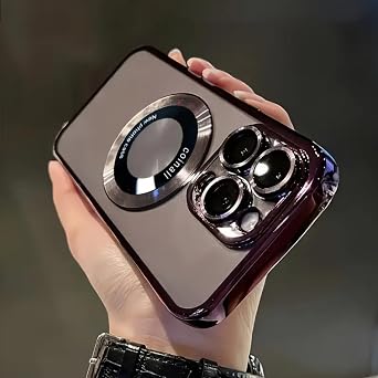 Luxury Transparent Magnetic Wireless Charging Phone Case for iPhone 16/15/14/13/12/11 Pro Max Plus with Lens Protector Shockfor iPhone 14/DEEP Purple