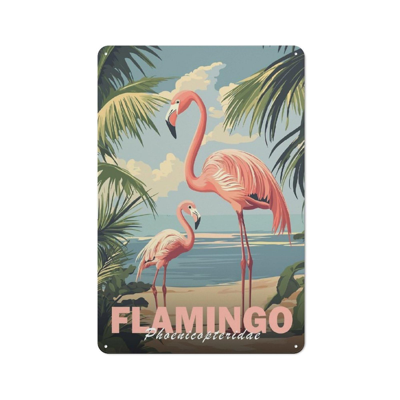 Junmoney Pink Flamingo Classic Metal Wall Decor 30X20cm, Decorative Metal Sign For Workspace, Cafe, Shop Or Desk Area