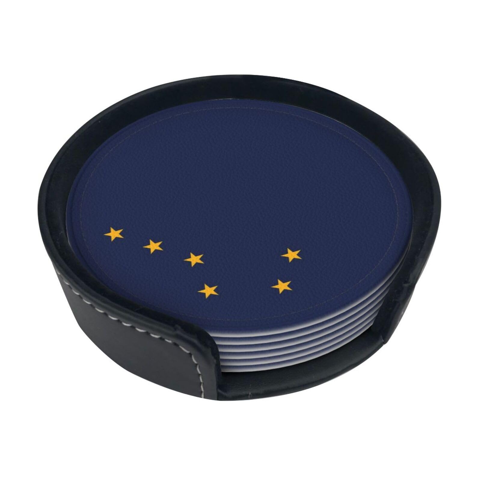 Flag of Alaska Leather Coasters-Set of 6 with Storage Holder