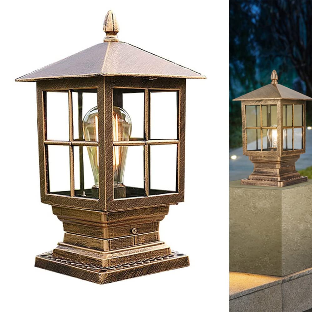Borne de jardin lumière de pilier lanterne de poteau en verre, luminaire d'extérieur Lampe rustique E27 Chemins d'éclairage extérieur sur pied Pilier Eclairage de jardin lampes patio porche pelouse