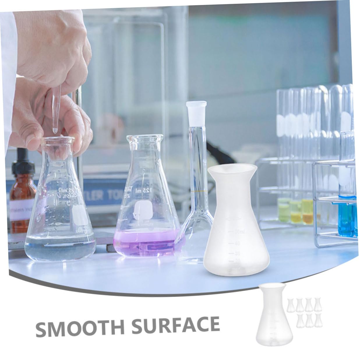 Juego De Matraces Erlenmeyer De Plástico 50Ml 8 Piezas Para Laboratorio