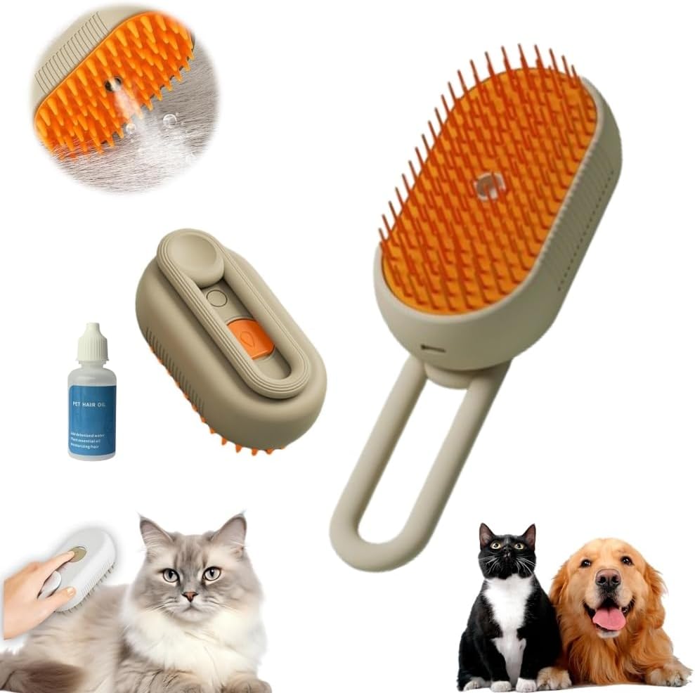 まきさん店 ペットスチームグルーマーコーム、2024アップグレード 3イン1キャット