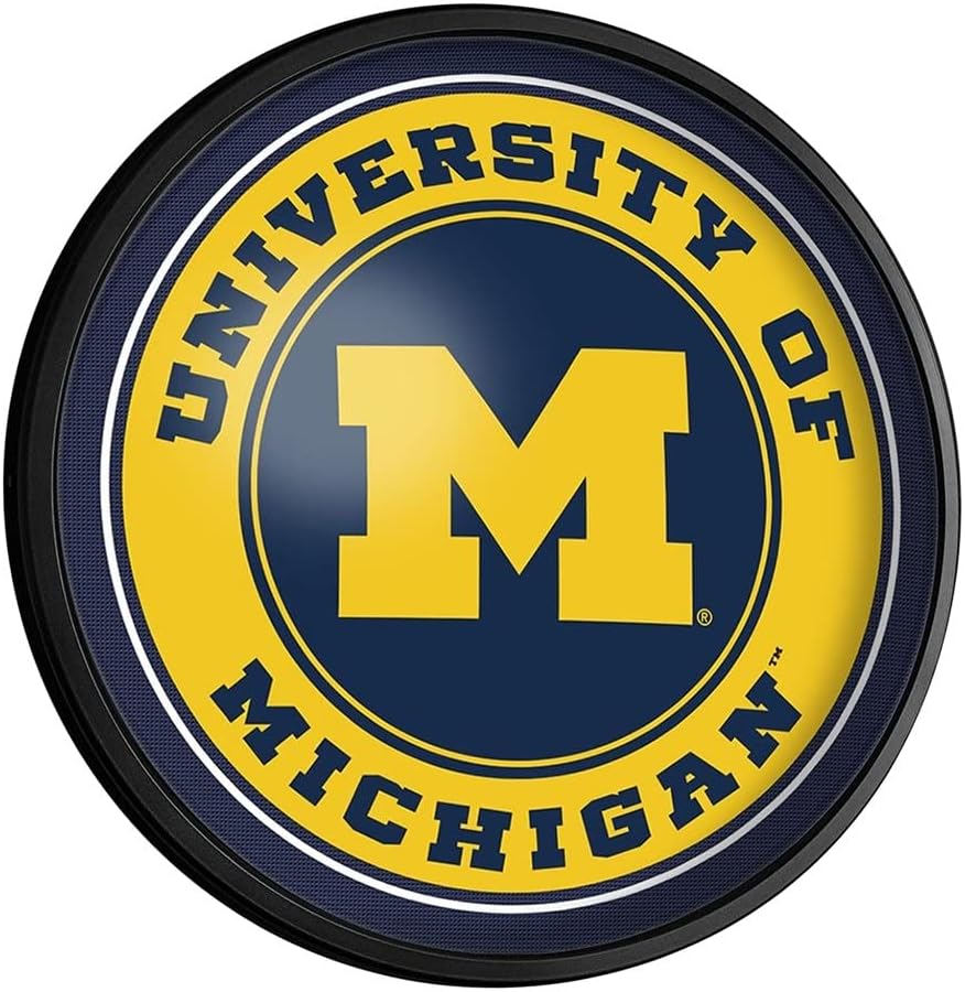The Fan-Brand Michigan Wolverines Round Slimline Lighted Wall Sign - Football, Basketball & Baseball Wall Decor - College Sports Decor for Home, Office, Game Room, Fan Cave, Garage - USA Made