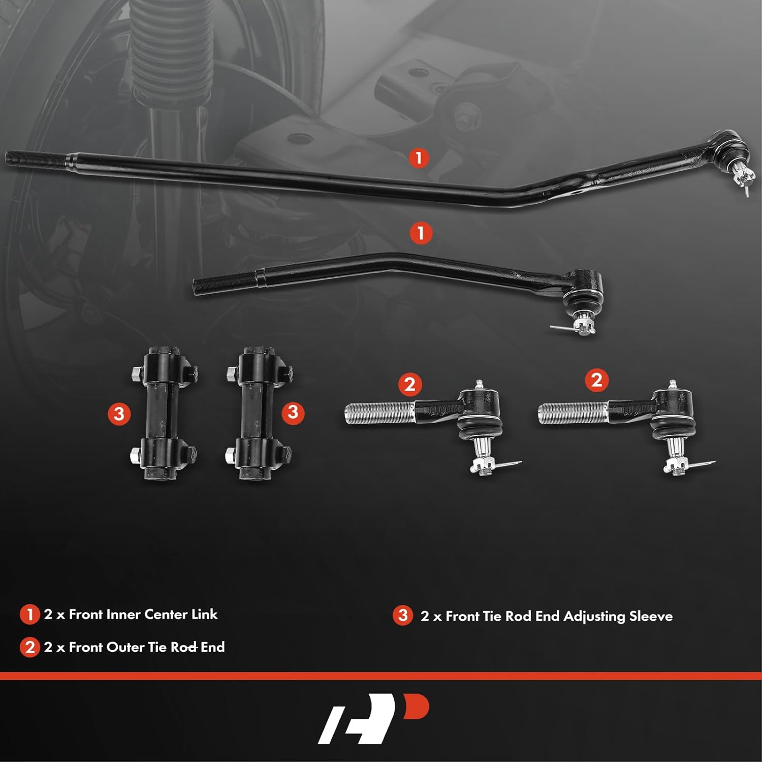 A-Premium Set of 6, Front Inner Center Link, Outer Tie Rod End & Adjusting Sleeve, Compatible with Ford E-150 2003-2006, E-150 Club Wagon 2003-2005, E-150 Econoline (Club Wagon) 1992-2002