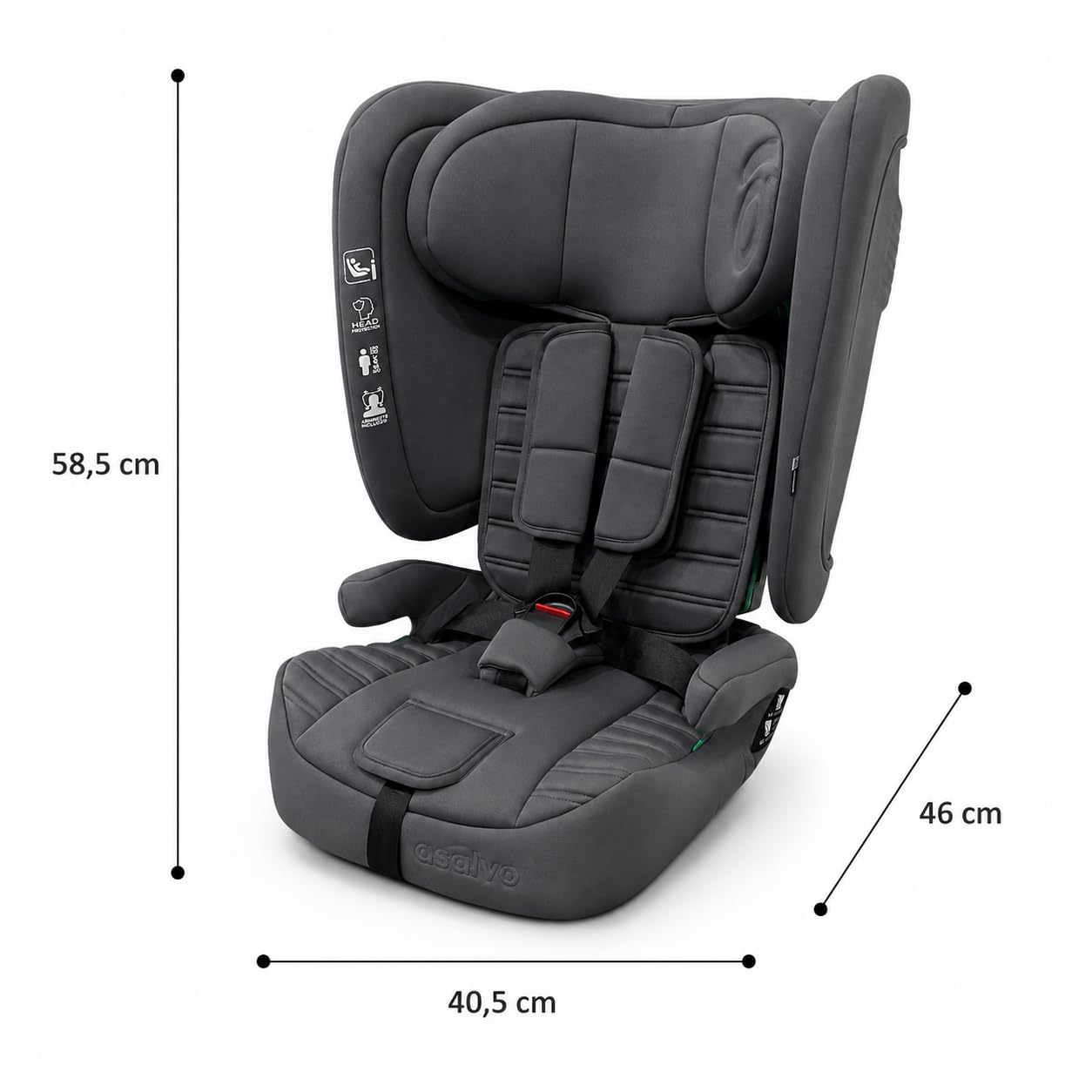 Silla de coche i-Size evolutiva 76-150 cm | Homologada ECE R129, arnés 5 puntos, respaldo reclinable y autoajustable, protección lateral | Neocare Gris Asalvo