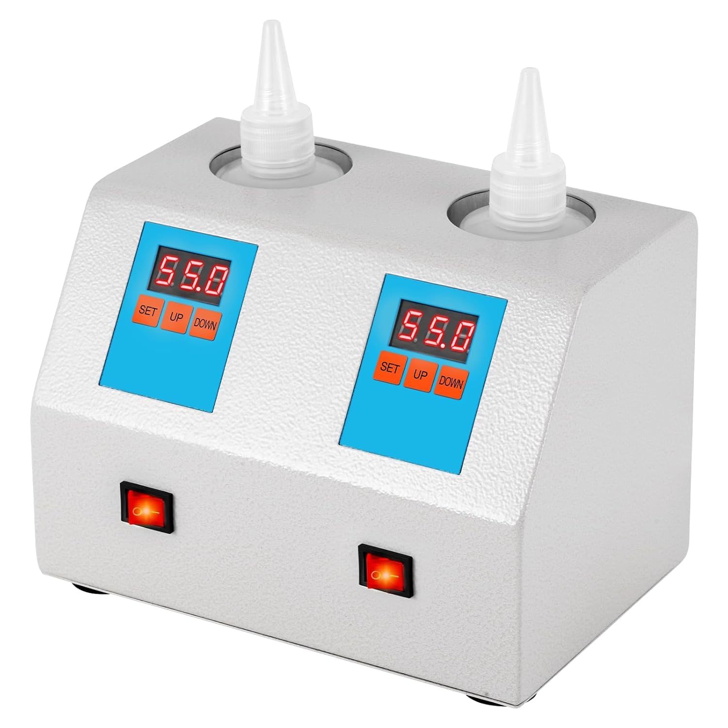 Calentador De Gel por Ultrasonido, Calentador De Gel De 2 Agujeros, 20-55 ℃ Agente De Acoplamiento Calentador De Temperatura Constante, Pantalla Digital LED, Control Independiente