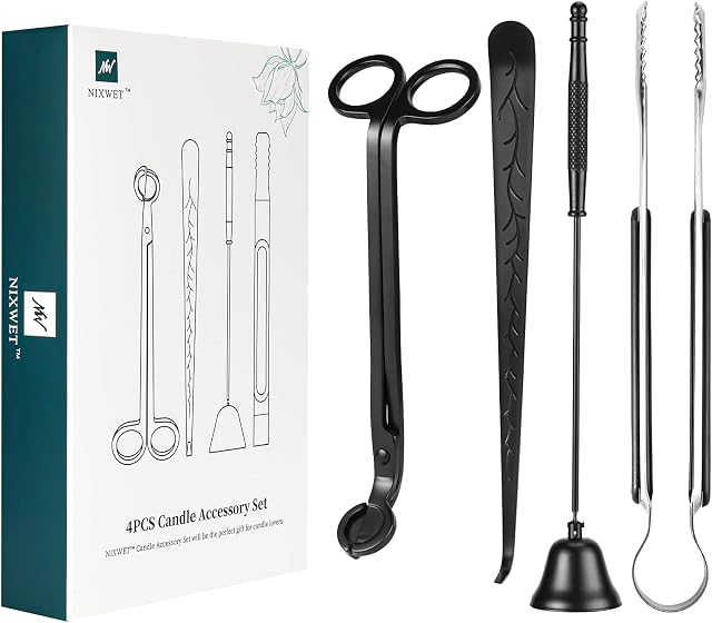 NIXWET 4 in 1 Candle Accessory Set, Candle Snuffer Set Candle Accessories Inude Candle Wick Trimmer, Candle Wick Dipper, Candle Wick Snuffer, Candle Tongs, Great Gift for Candle Lovers