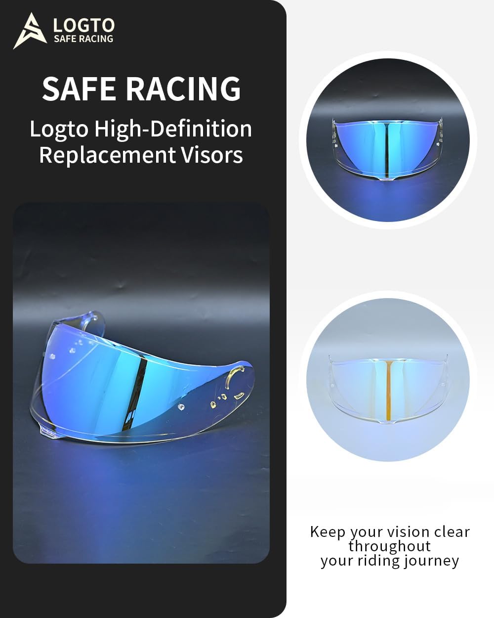 Compatible with SHOEI GT-Air 3 Visor CNS-1C Replacement Motorcycle Helmet Face Shield UV Protection Anti-Scratch Windproof Quick Installation and Removal (Clear Revo Blue)