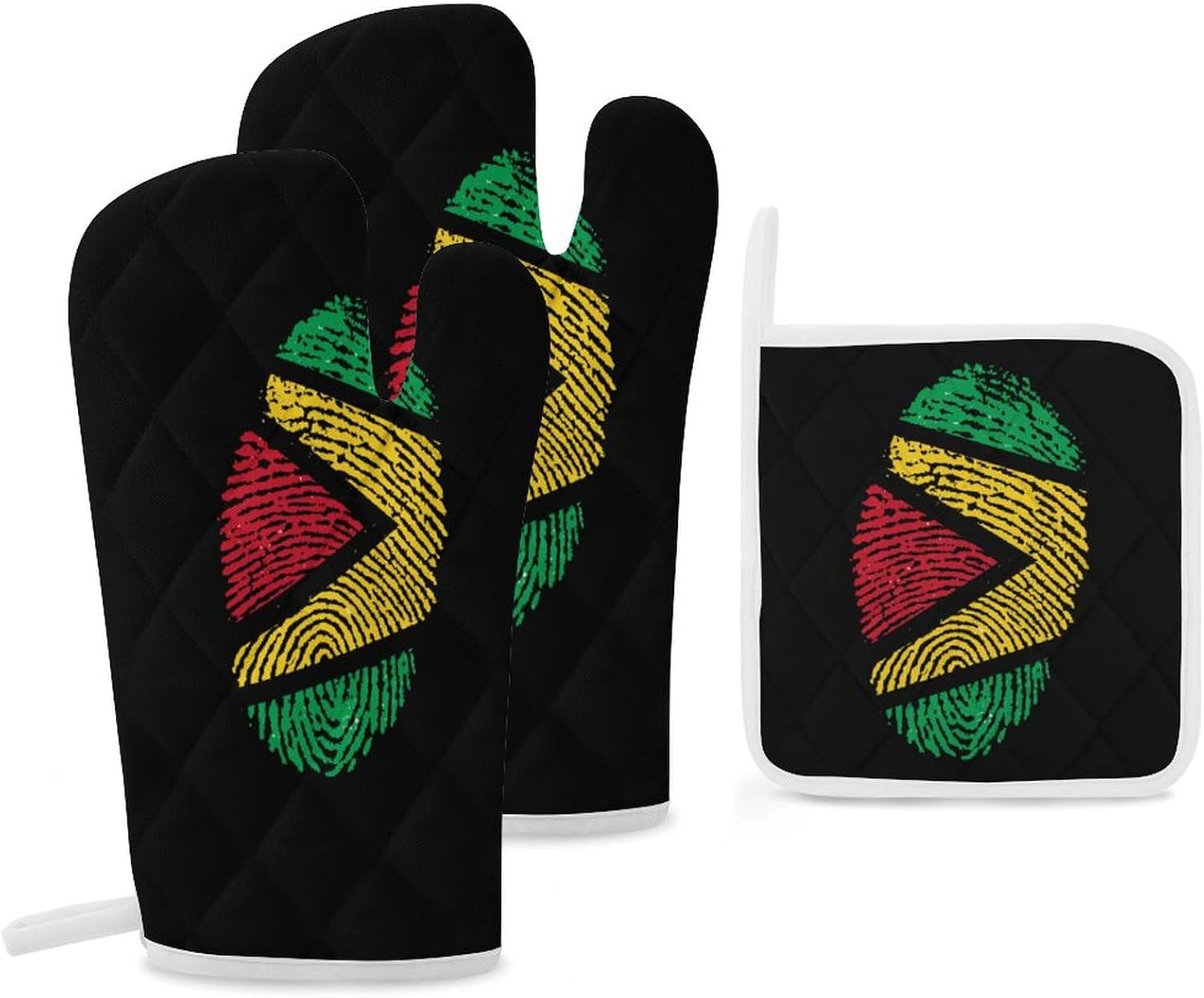 Guyana Flag Print Oven Mitts and Pot Holders 3 Piece Sets Heat Resistant Gloves Hot Pads Potholders for Kitchen Baking Cooking