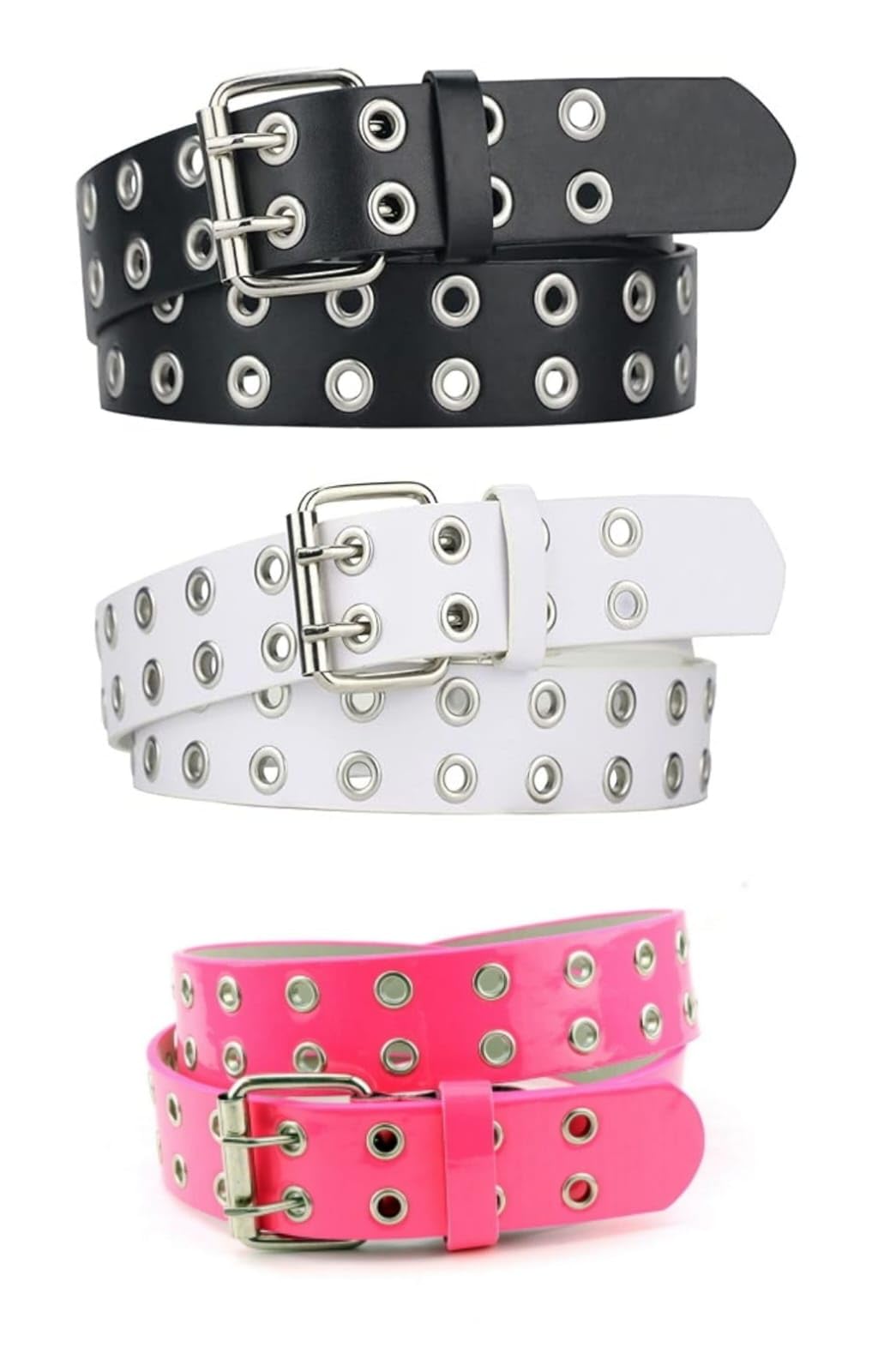 Leather Waist Belt Punk Rock Grommet Belt for Jeans Party Body Jewelry Accessories for Women and Girls Combo Pack of 3 Black,White & Pink Size 36-image-22