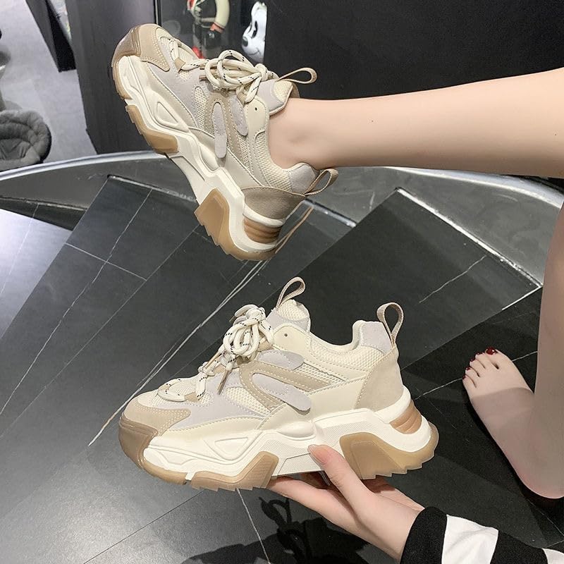 Dad Sneakers Y2K Chunky Platform for Women & Girls - Tennis & Racquet Sport Kawaii Neutral Non Slip Lace Up Retro Cute Preppy Shoes with Breathable Mesh Streetwear Athleisure Lightweight Running2
