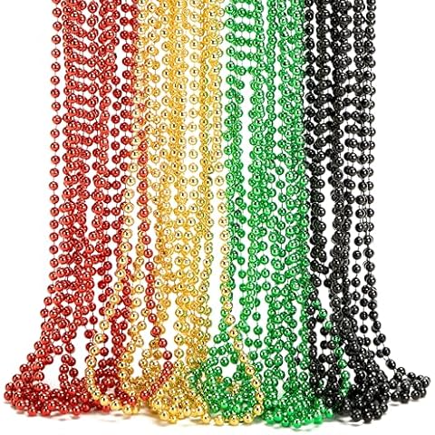Wehhbtye 32Pcs Black History Month Bead Necklace Bulk, 4 Kinds Juneteenth Beaded Necklaces, Costume Party Round Beads Necklaces Decoration for Women Men Independence Day June 19th Freedom Party Decor Cover
